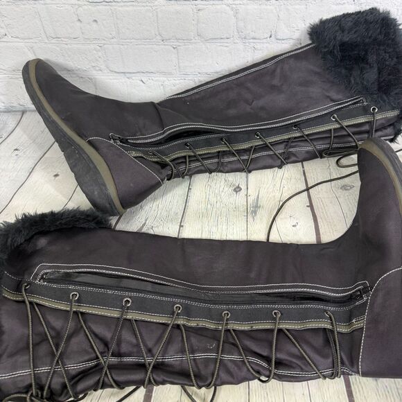 Timberland Knee High Boots Women's Size 9 1/2 M Canvas Faux Fur Waterproof Lace - Picture 16 of 16